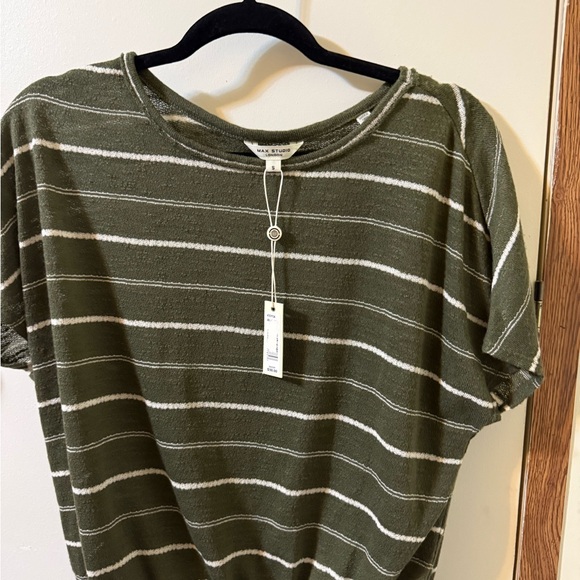 Max Studio Forest Green Striped Short Sleeve Top - Picture 1 of 4